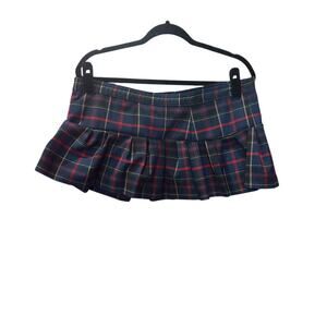 Upcycled Micro Mini Y2K Belt Skirt Plaid Blue Green Red XL